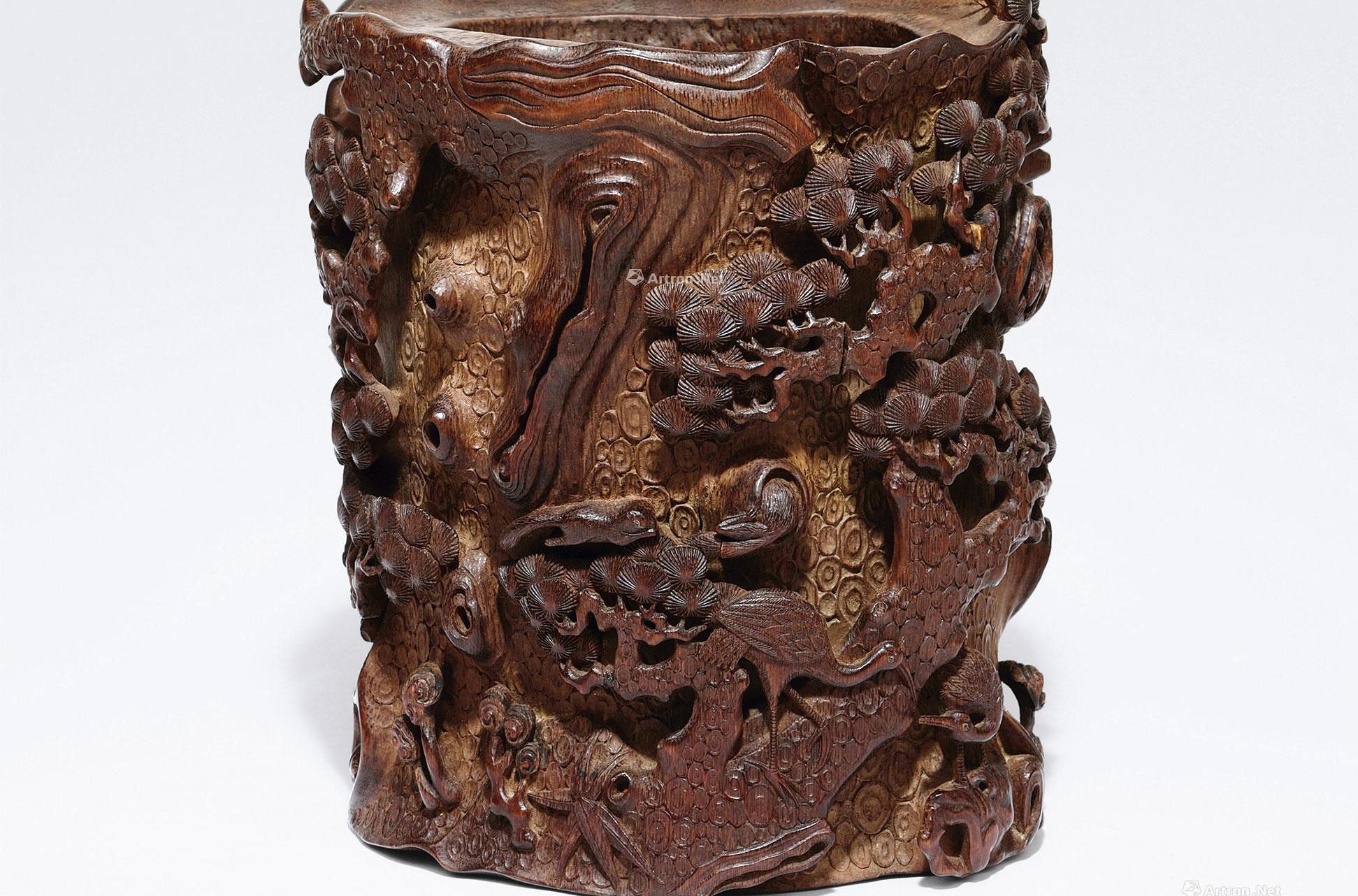 竹刻松鹤笔筒