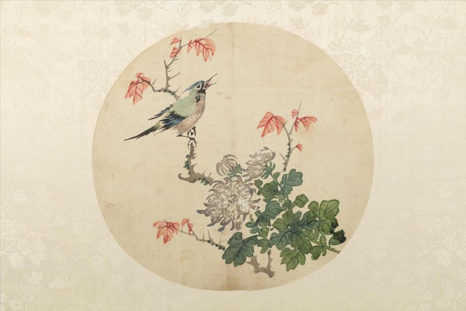 清无款花鸟团扇面