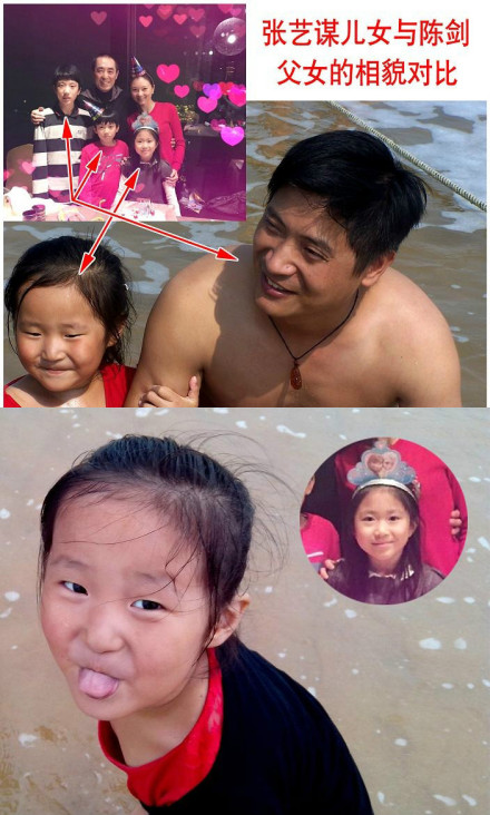 张艺谋儿女与陈剑父女的相貌对比
