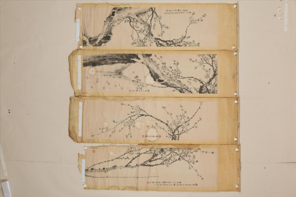 民国杨竹庵墨梅图屏