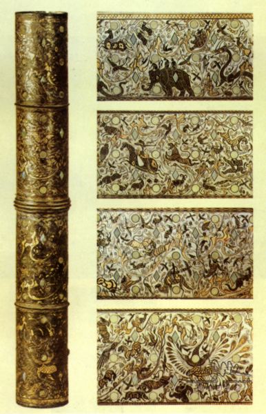 铜车饰金银错狩猎纹