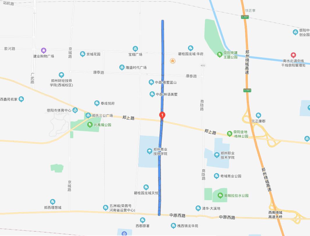 是一条南北走向的道路,飞龙路南起于中原西路荥阳市政务服务中心,北止