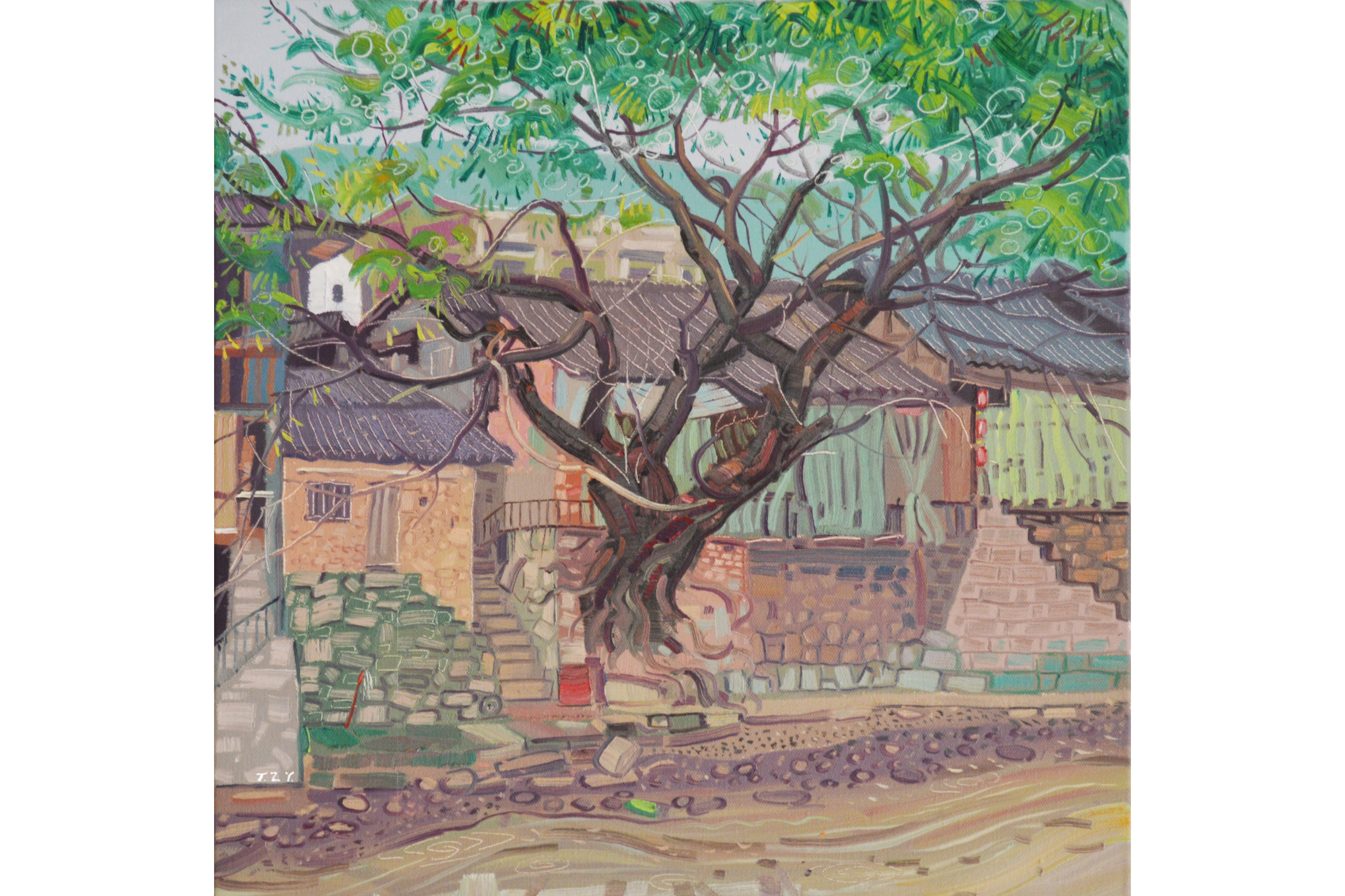  p>《偏崖古镇》是作者2018年创作的小幅风景写生油画作品.
