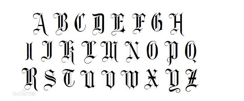  p>哥特式字体,又称blackletter,哥特体,在公元1150年到17世纪,它曾是