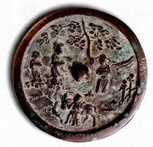 新疆出土的以宋朝传奇故事题材为图案的铜镜