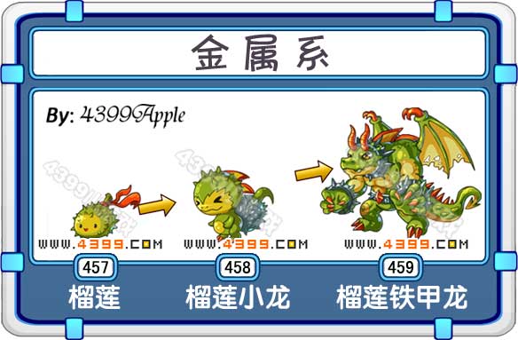 榴莲铁甲龙是泰米时空这款游戏里的一个形象,是水果米诺中的一个