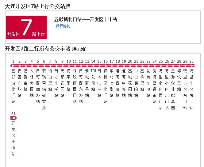  p>大连公交开发区7路是属于顺通公司的一条公交线路. /p>