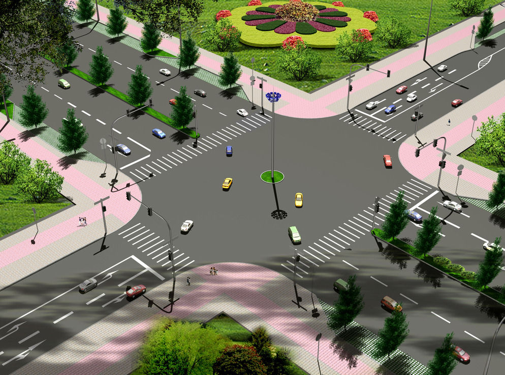 只从进口分析,十字交叉每个路口都是分三个流向,左转,右转与直行.