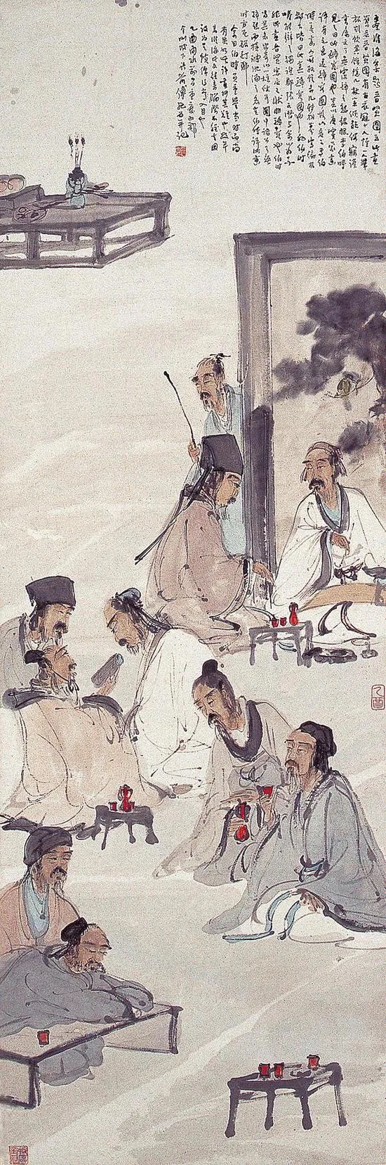一代中国画大师傅抱石，一组最精湛的水墨山水人物画！_百科TA说