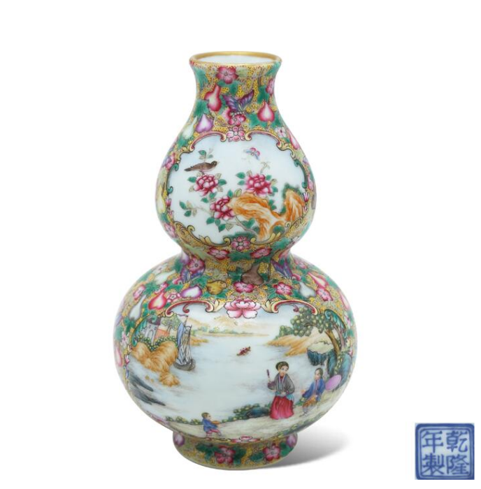 清時代 葫芦瓶 青花釉裏紅 龍文 瓢形瓶 陶磁器 花瓶 古美術品