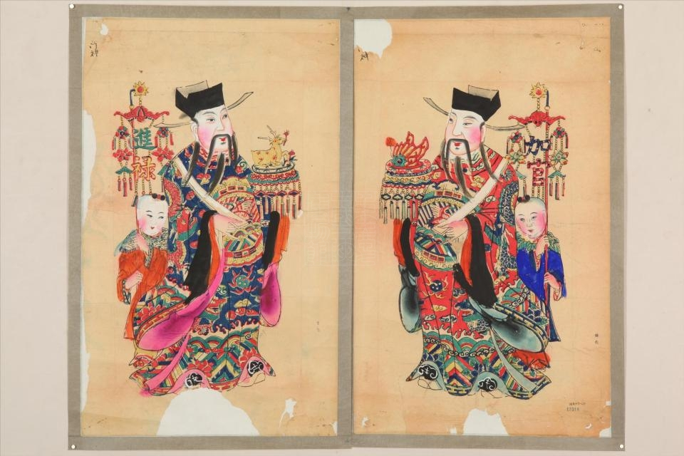 清天津杨柳青加官进禄门神年画