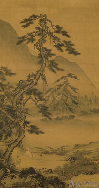 宋马远松间吟月轴