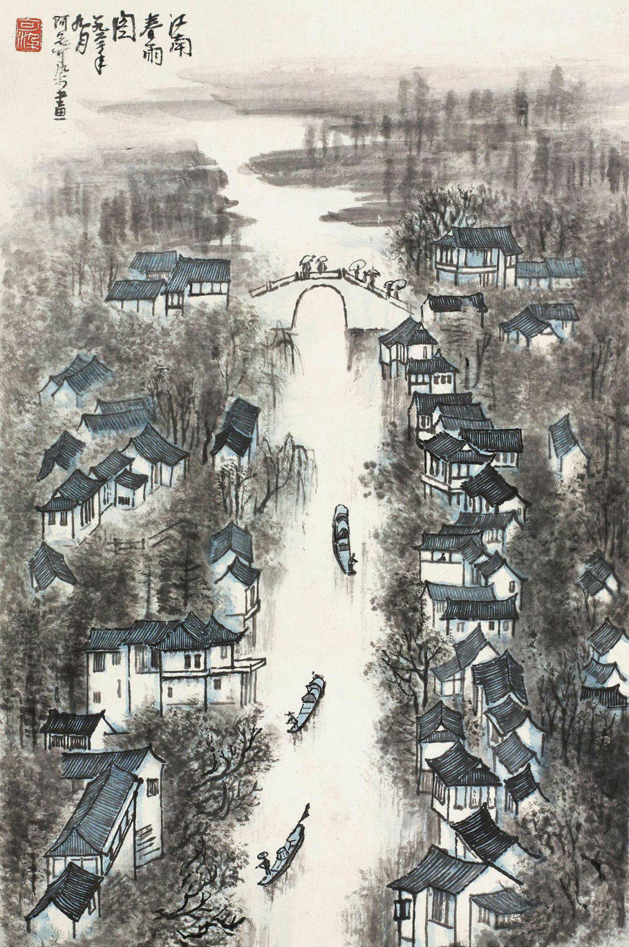 《春雨江南》是创作于上世纪80年代的一副山水画,作者是李可染