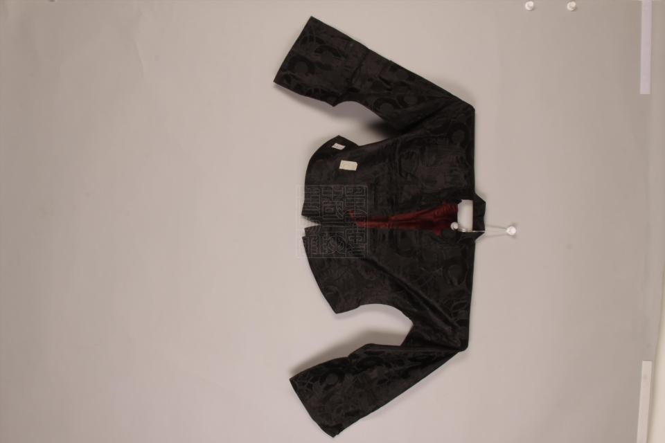 现代黑色花缎男马褂