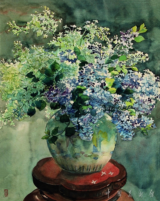 丁香花 萧淑芳水彩画 百度百科