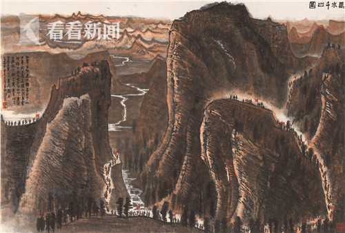 李可染“红色山水”巨作《万水千山图》亮相拍场_百科TA说