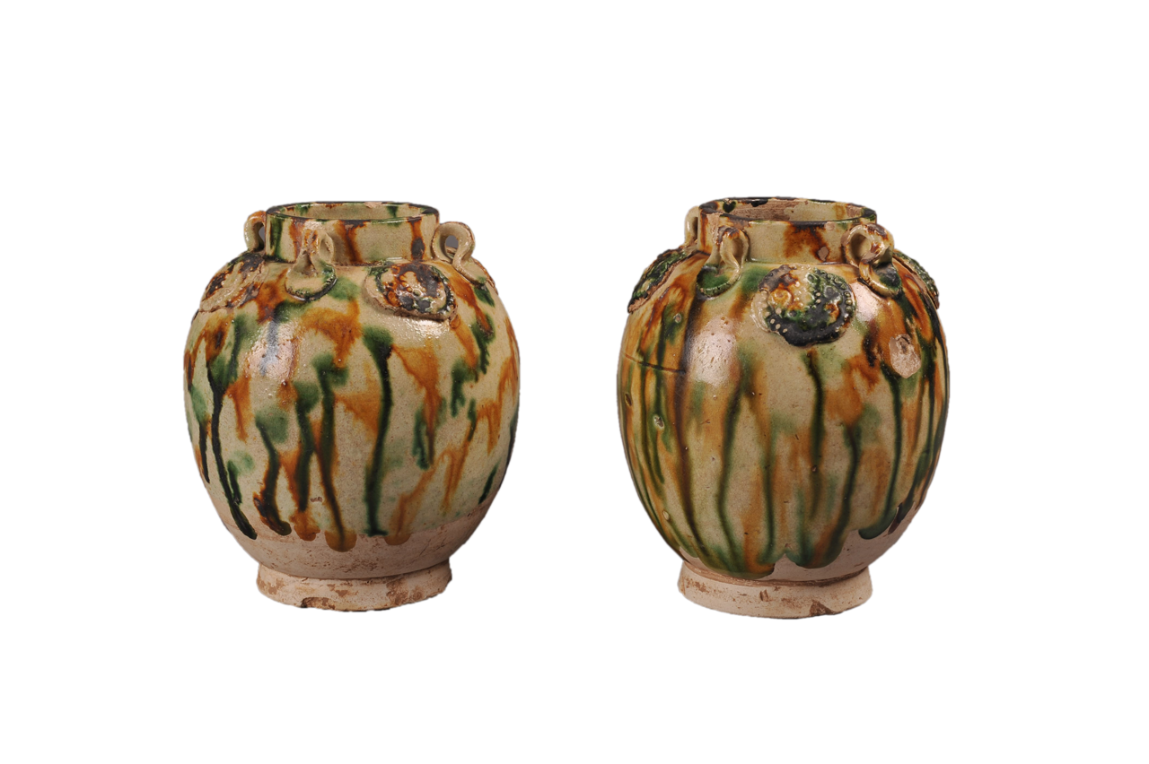 唐代三彩四系罐(一对)