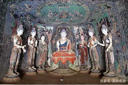 中国骨董市　掘り出し品中国唐時代　敦煌莫高窟壁画 人物像　AK1794B10-5 クローン文化財 ー中国 敦煌莫高窟第275窟 交脚弥勒菩薩像