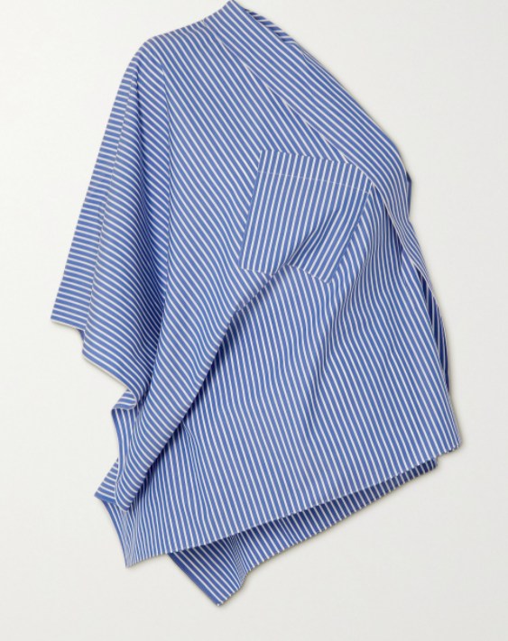 powell单肩垂坠条纹纯棉府绸上衣