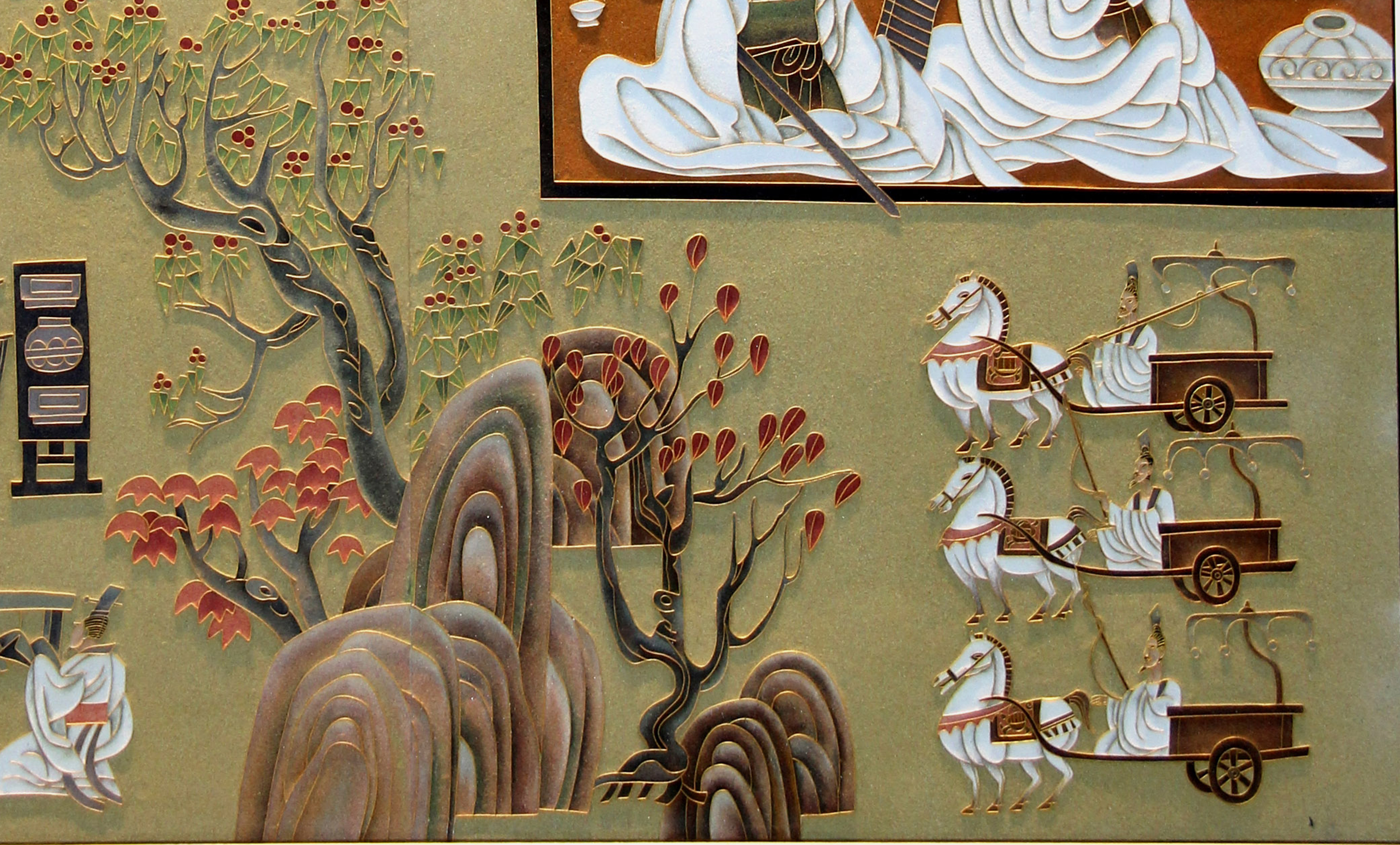 ">姜炳清 /a>于2013年为中建大厦贵宾厅设计的珐琅铂晶壁画作品,表现