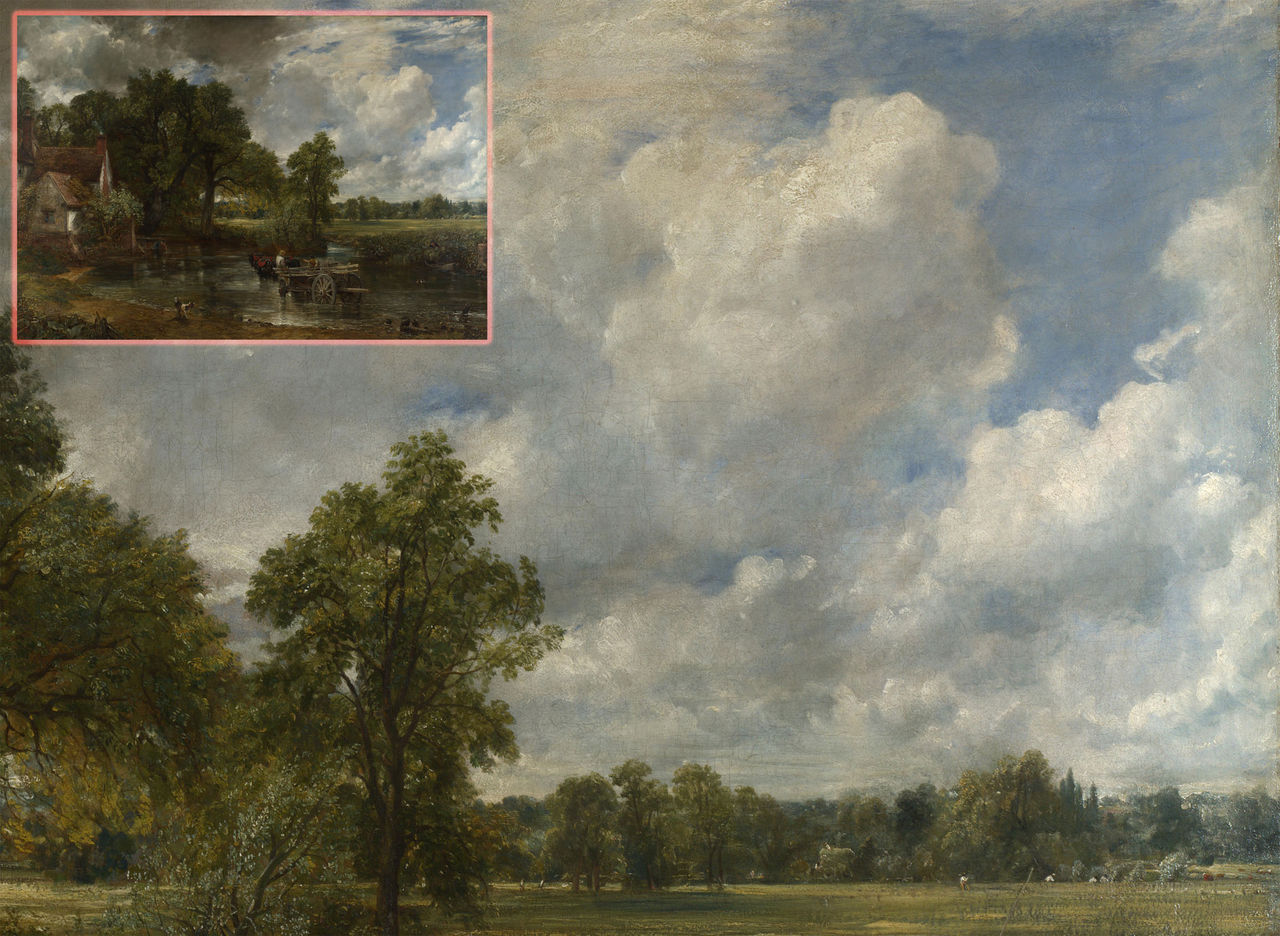  p>《干草车》是英国画家约翰·康斯太勃尔于1821年创作的帆布油画,现