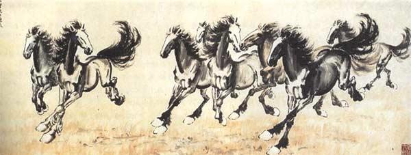 八3104【中古品】 徐悲鴻　奔馬圖 複製画　昭和六十三年十二月二十日発行 八骏图（虚假徐悲鸿画作）_百度百科
