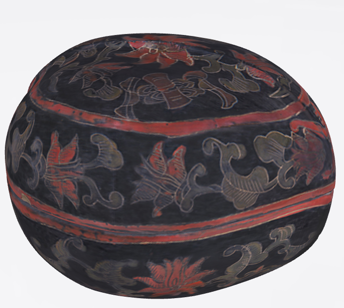 清莲纹夹纻胎桃形漆盒