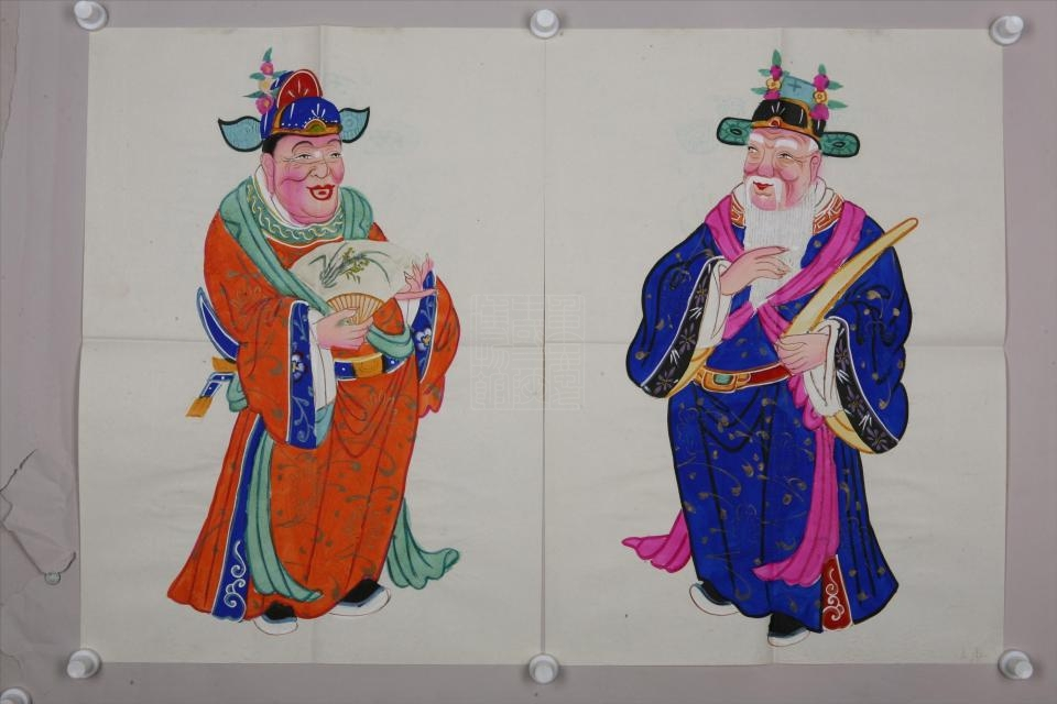 现代四川绵竹执扇捧笏文臣门神年画