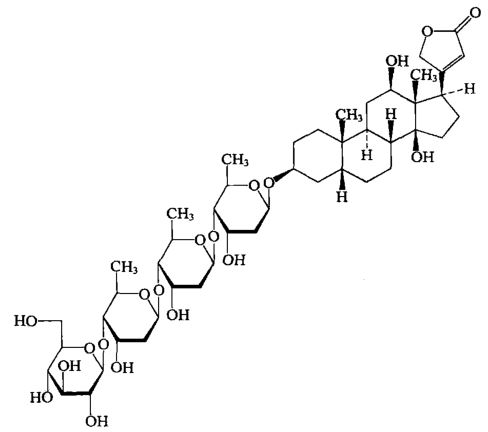  p>去乙酰毛花苷,用于急,慢性收缩性心功能不全,心房颤动和阵发性室上