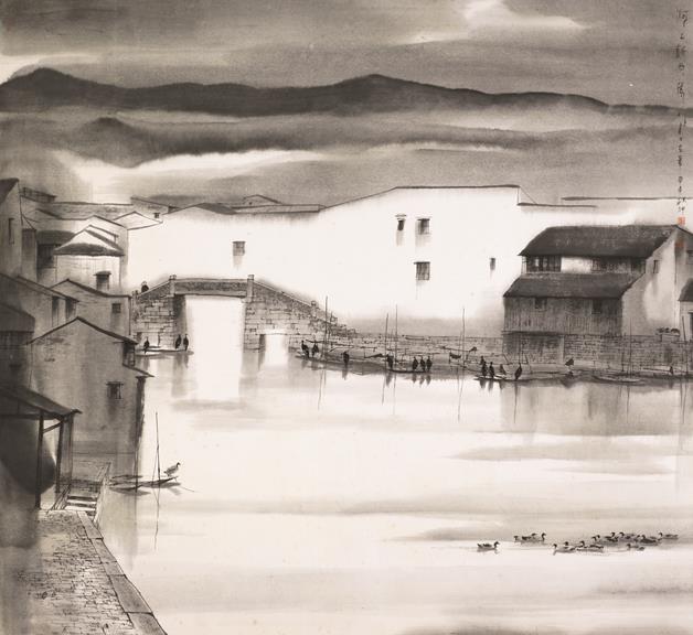  p>《河上新雨后》是杨明义创作的纸本水墨画作. /p>