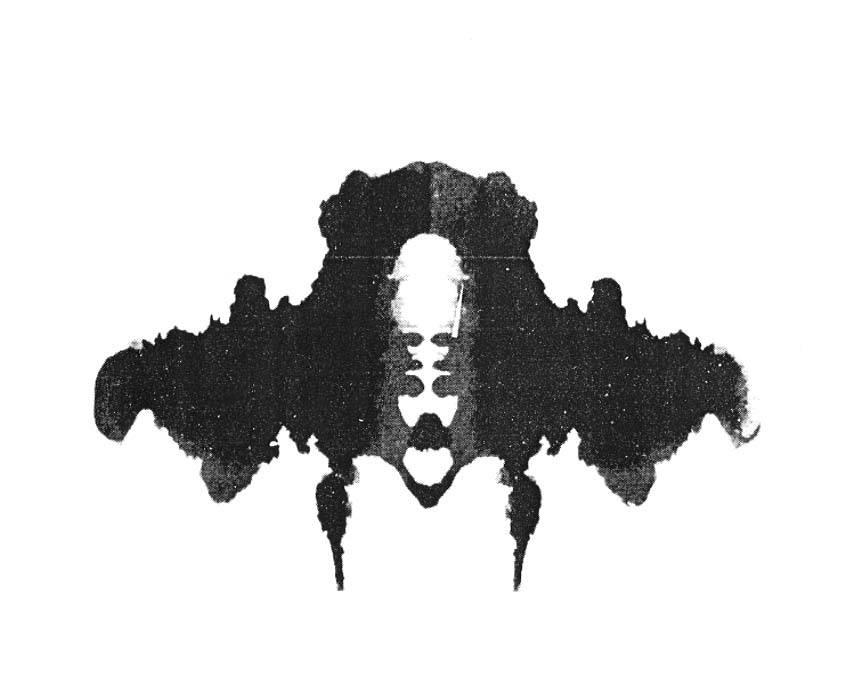  p>墨迹测验是这样进行的:罗夏克把墨水洒在白纸上,然后对折起来,使纸