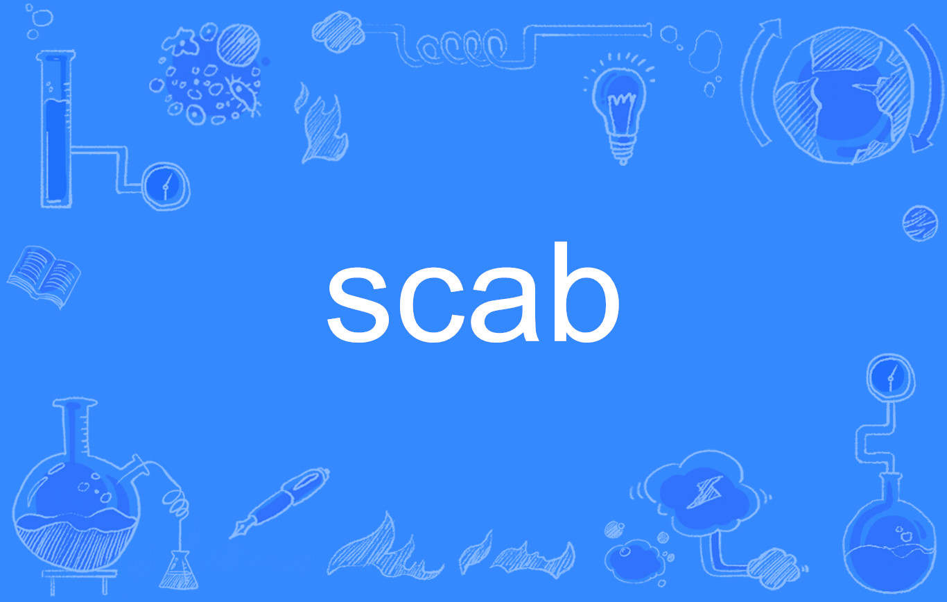  p>scab是一个英语单词,名词,及物动词,不及物动词,作名词时意为"痂