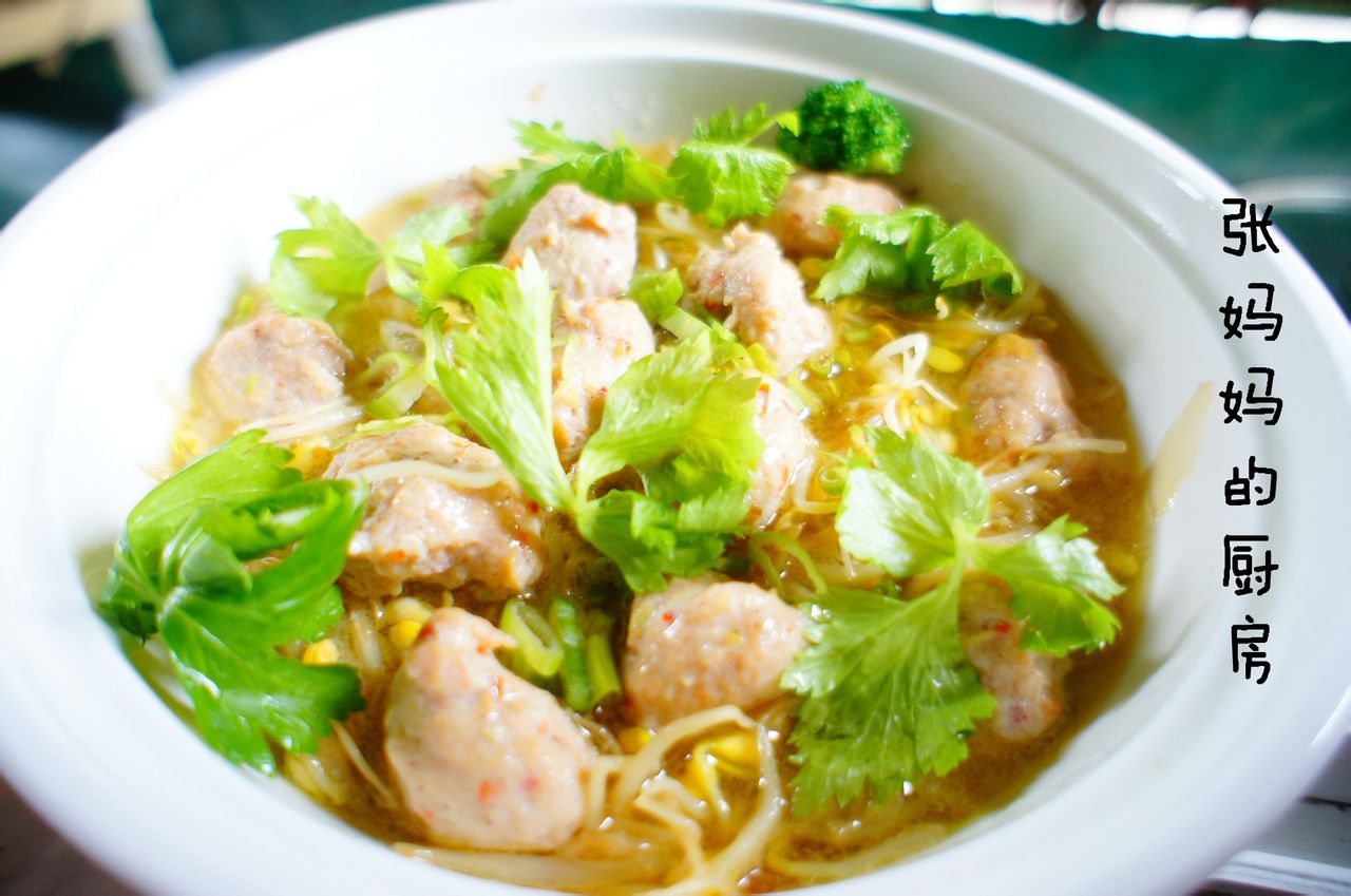  p>鸡肉丸子豆芽汤是以鸡胸脯肉,红柿子椒为主料的汤品. /p>