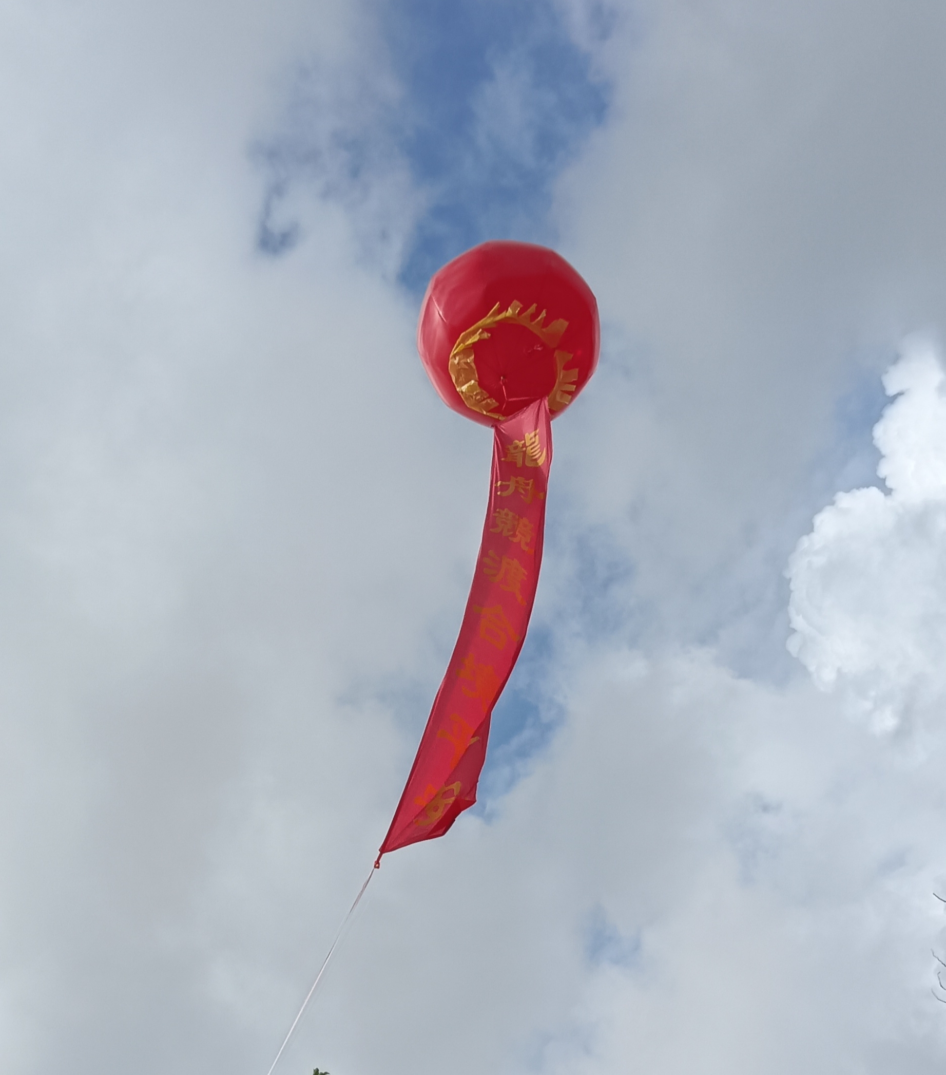机充满氢气用绳索固定在地面或物体上,飘飞在空中的比较大的氢气球