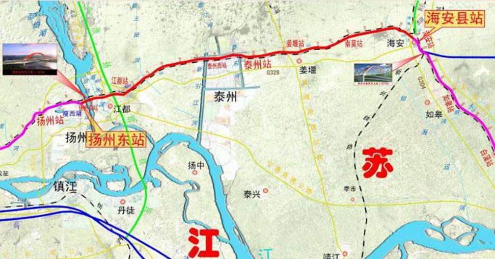 <p>宁启铁路扬州东站至海安站线路走向图