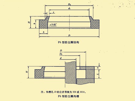 图1 P6型防尘圈的结构及沟槽形式
