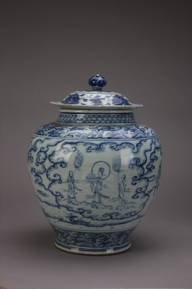 明代景泰青花人物故事纹瓷盖罐