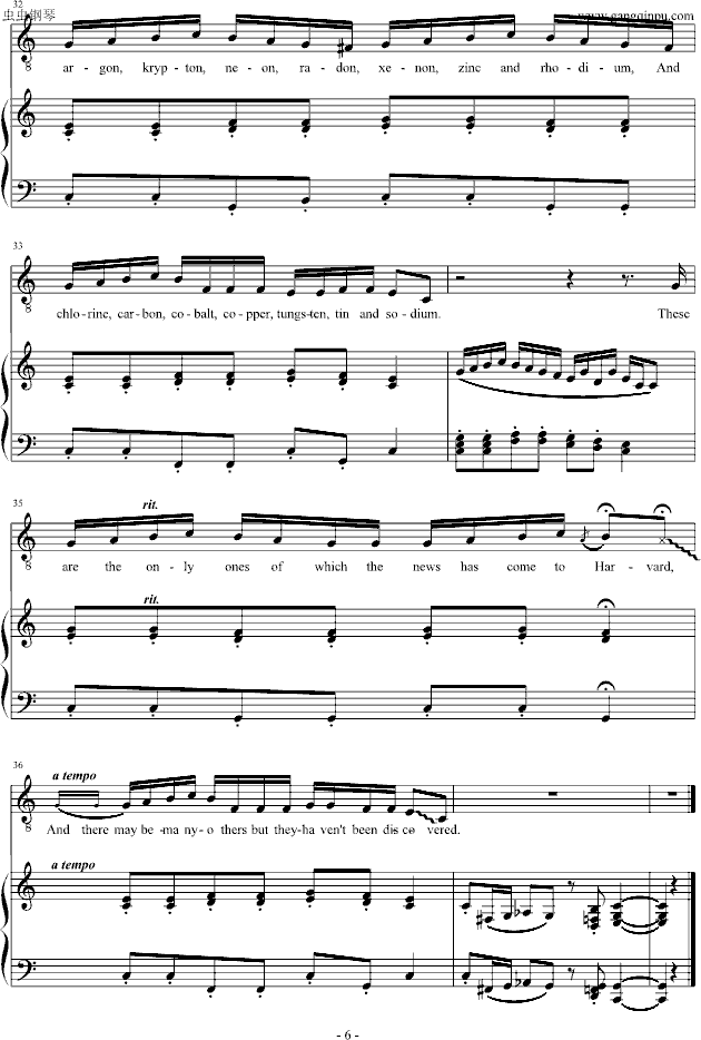 是由哈佛大学数学教授tom lehrer创作并演唱的一首化学知识歌曲.