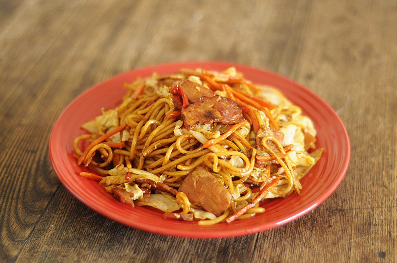 鱼香泡椒培根炒面