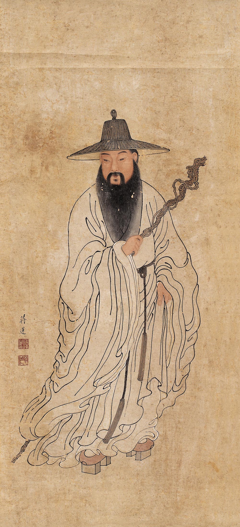 据说生平仰慕画家陈老莲,故名为莲.善画人物,山水,花卉,草虫.