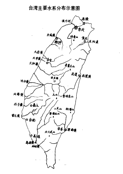 <p>台湾省主要河流及水系分布图
