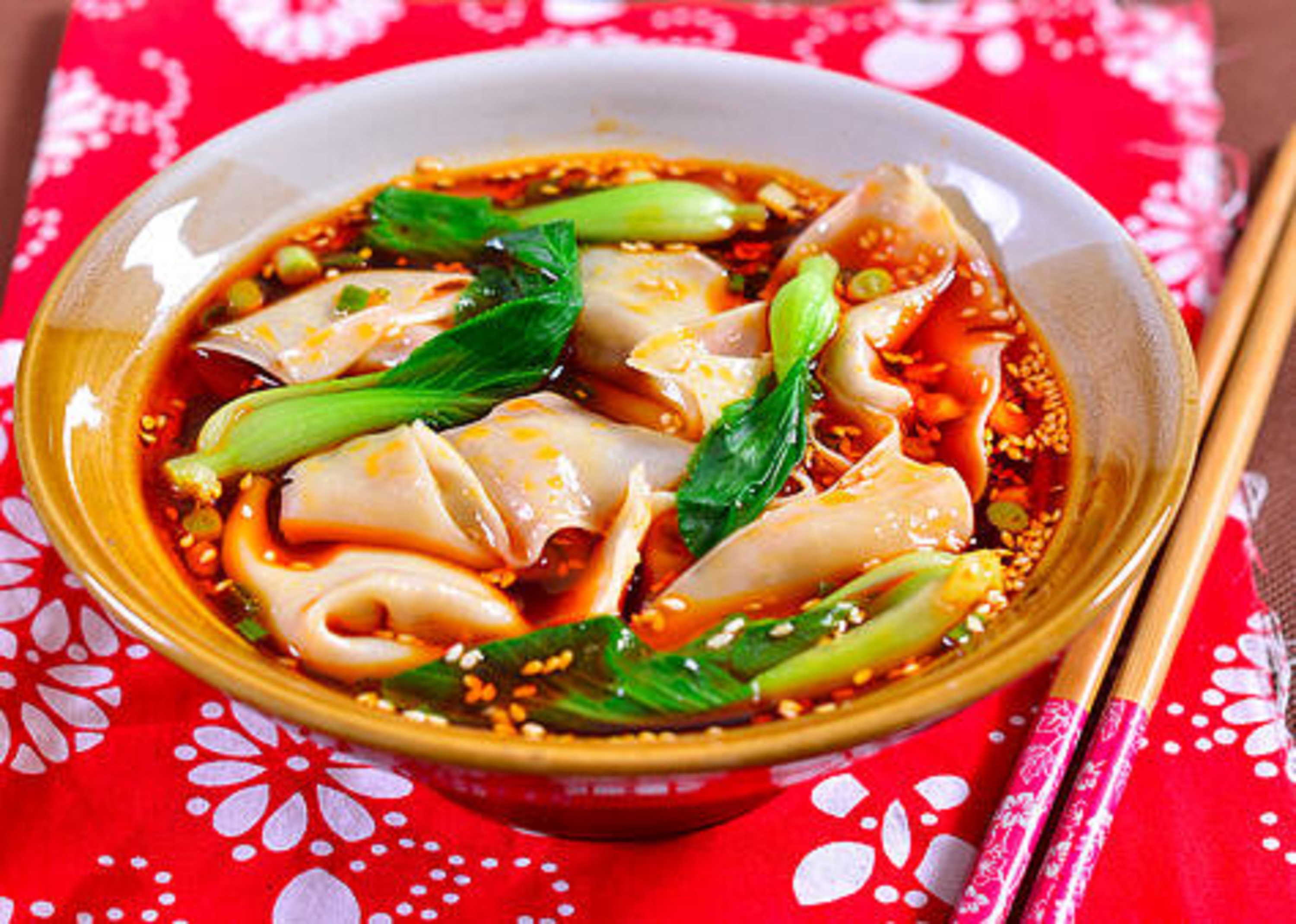 meat dumplings in spicy sauce