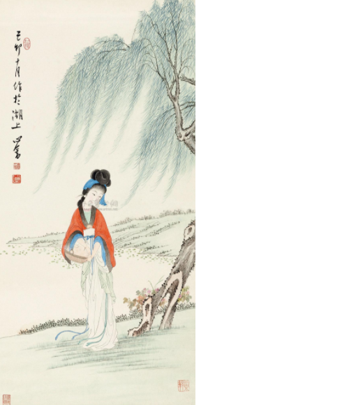 仕女探春