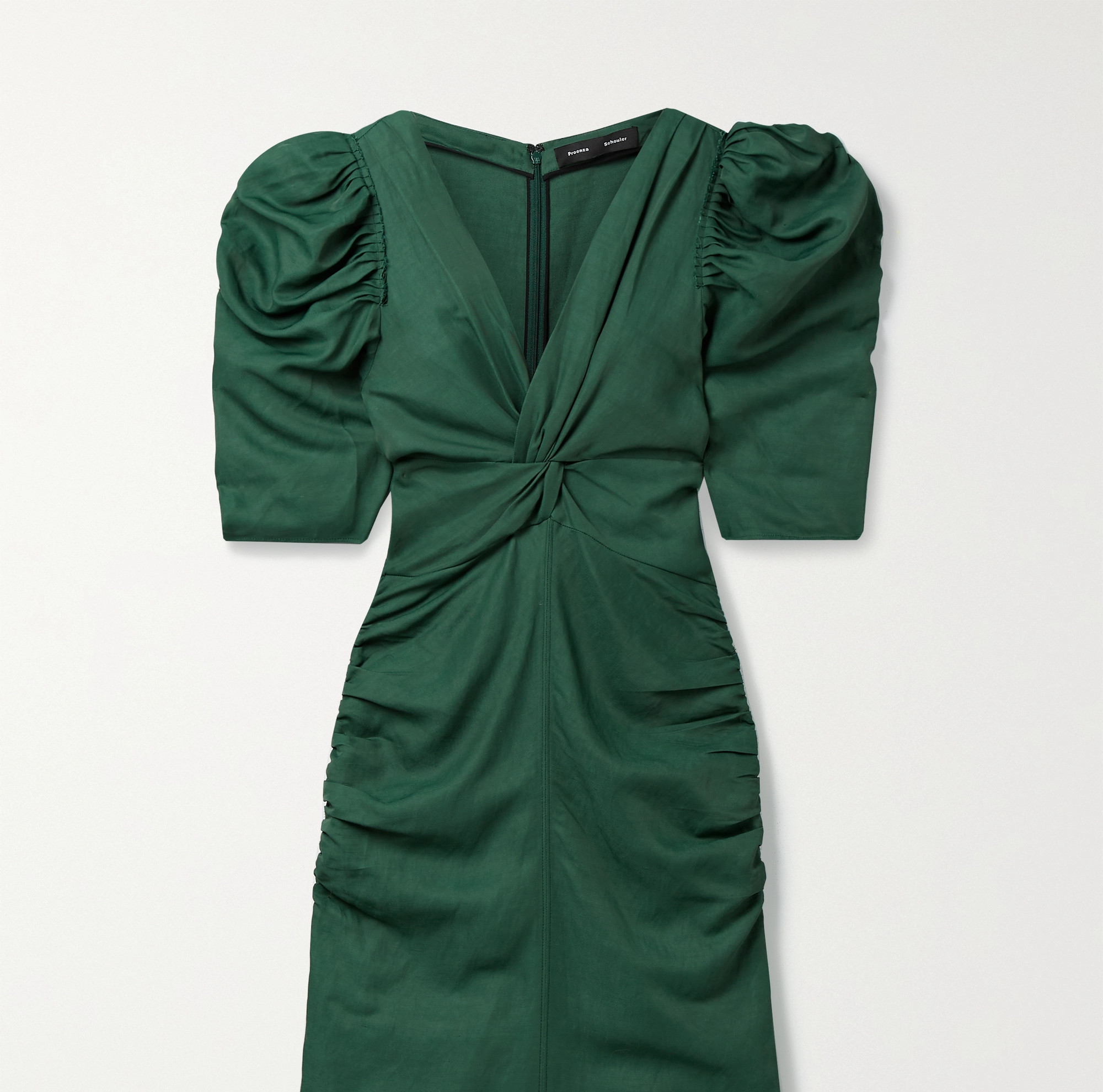 正面拧绕式褶饰斜纹布连衣裙