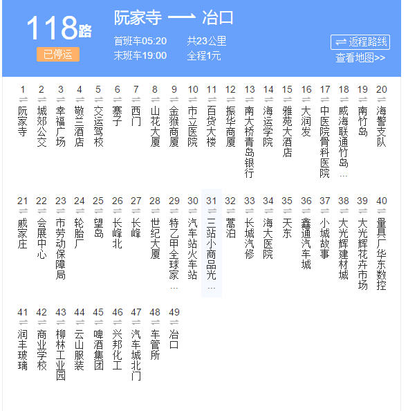  p>威海公交118路是威海市的公交线路(共45站),起点站首末车时间为05