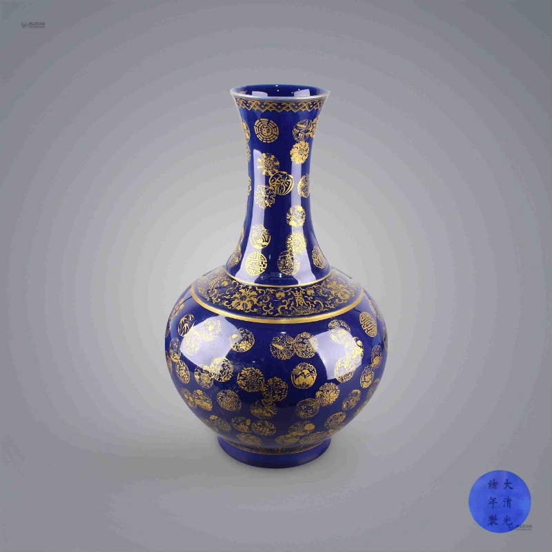 清光绪祭蓝釉描金团花赏瓶_百度百科