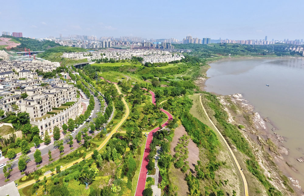  p>金海湾滨江公园沿嘉陵江岸线全长约17公里,在重庆两江新区境内由南