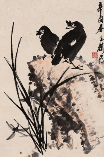 《兰石八哥》是刘玉楼创作的绘画作品.