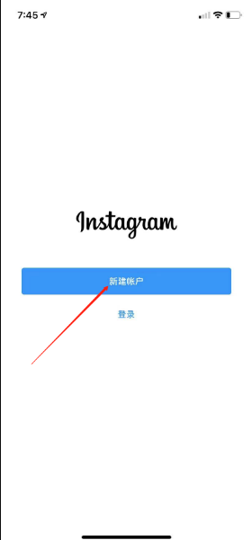 1,打开app,点击新建账户选项.app:instagram,版本:189.0.