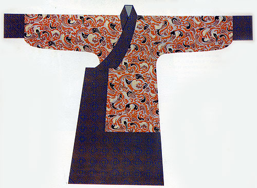 褐色菱纹罗地"信期绣"丝绵袍